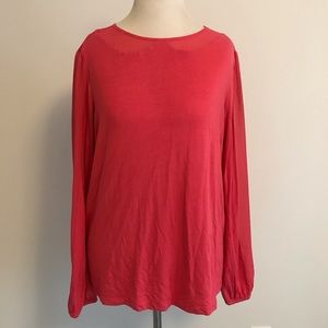 Elle Pink Blouse with Sheer Collar Inlay Size L